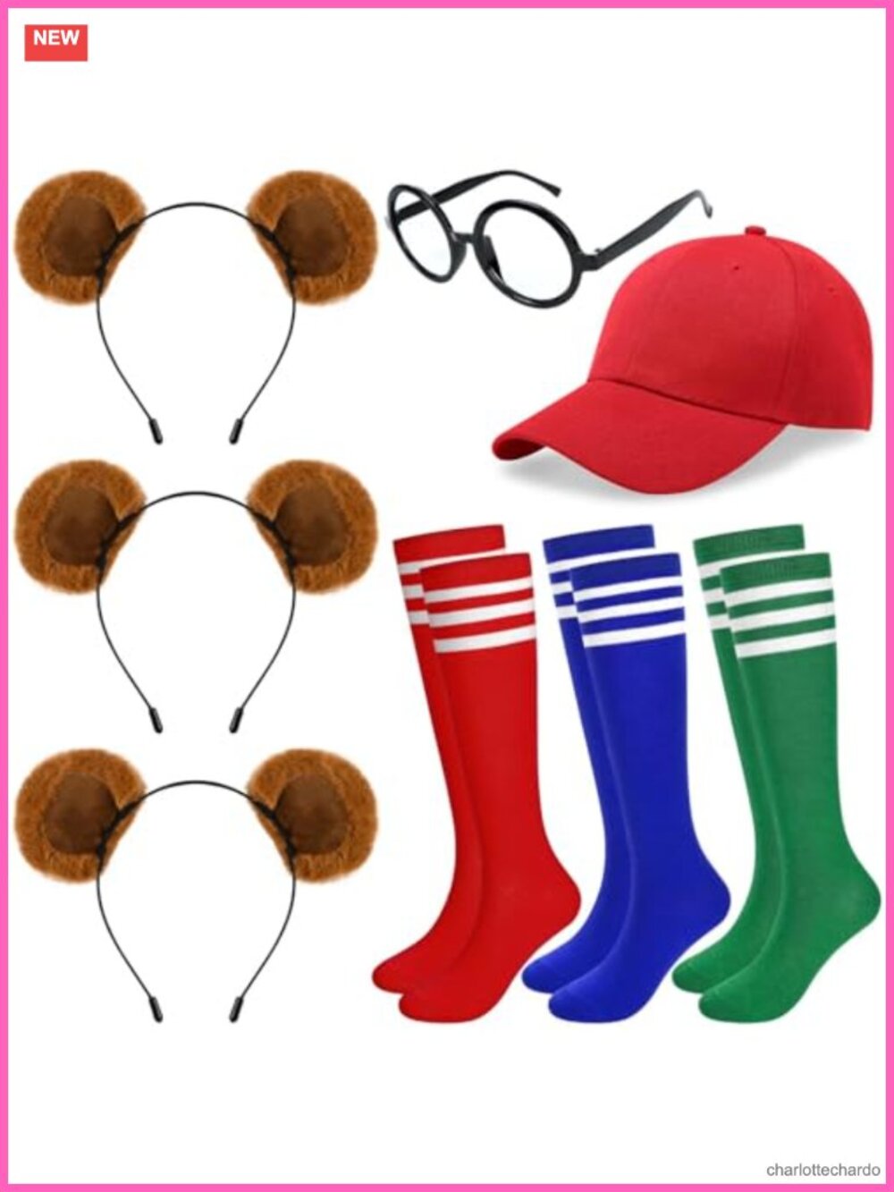 Chipmunk Costume Accessory Set Headband Hat Glasses Knee High Socks Cosplay